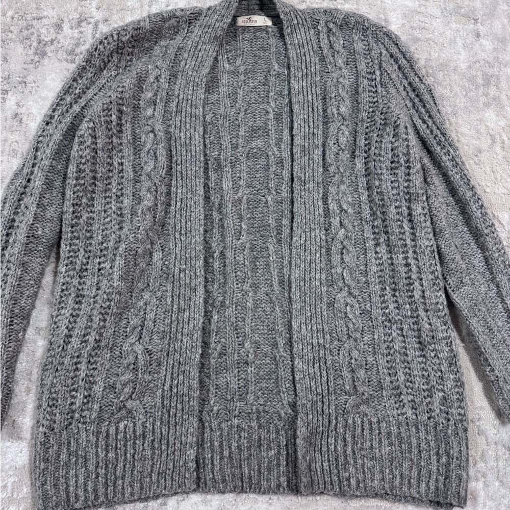 Y2K Hollister preppy cable knit sweater cardigan gray sz Large